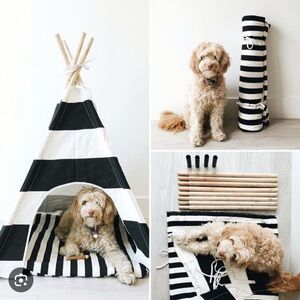 Pipolli Striped Dog Teepee, Black and White Minimalist Dog Tent